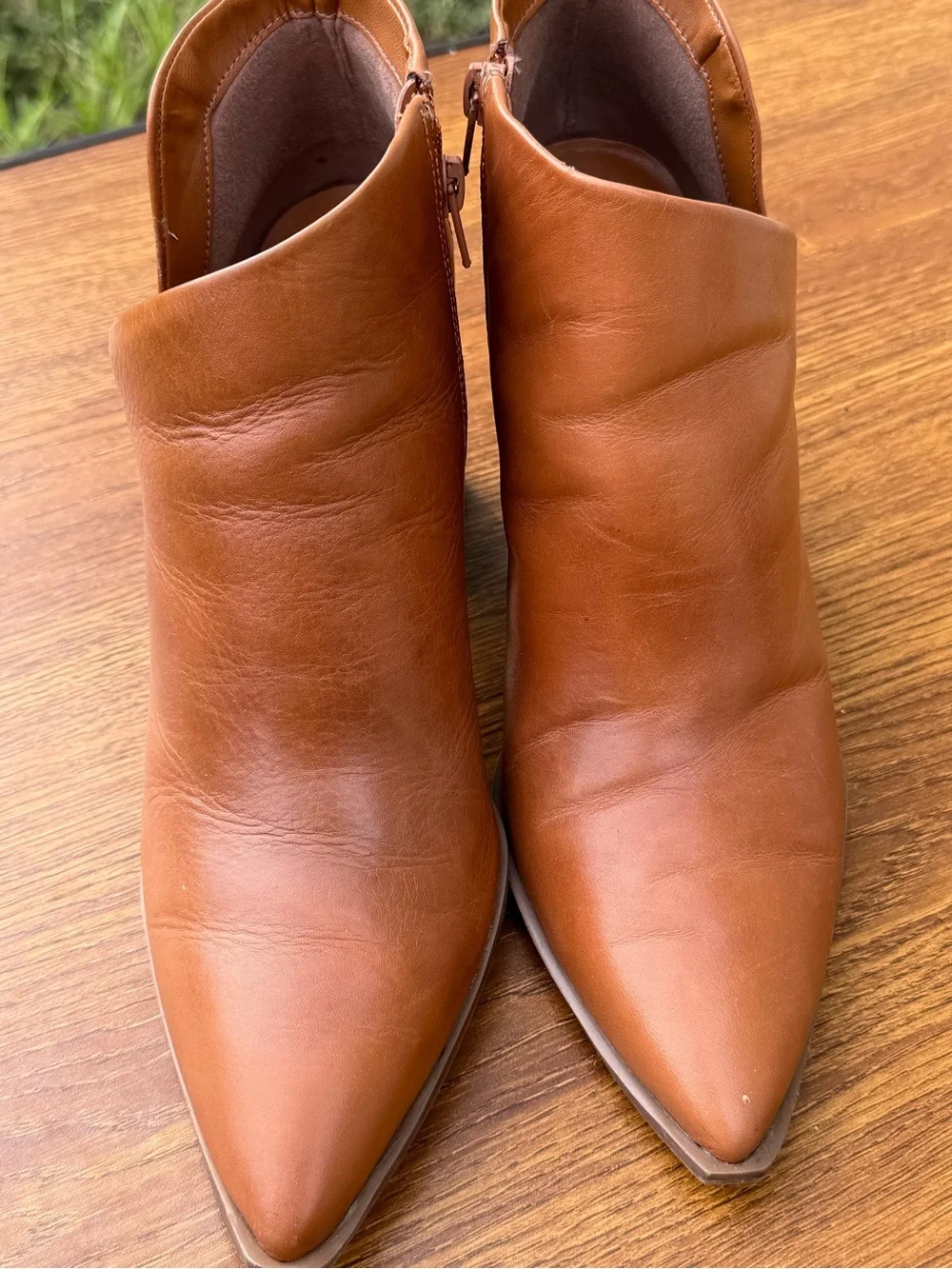 Arezzo Cora Leather Ankle Boots Women’s 10.5B Brown Pointed Toe Block Heel
